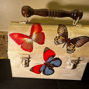 Thermos Lunchbox Purse 1950s Wooden Handle Felt Lined No Thermos